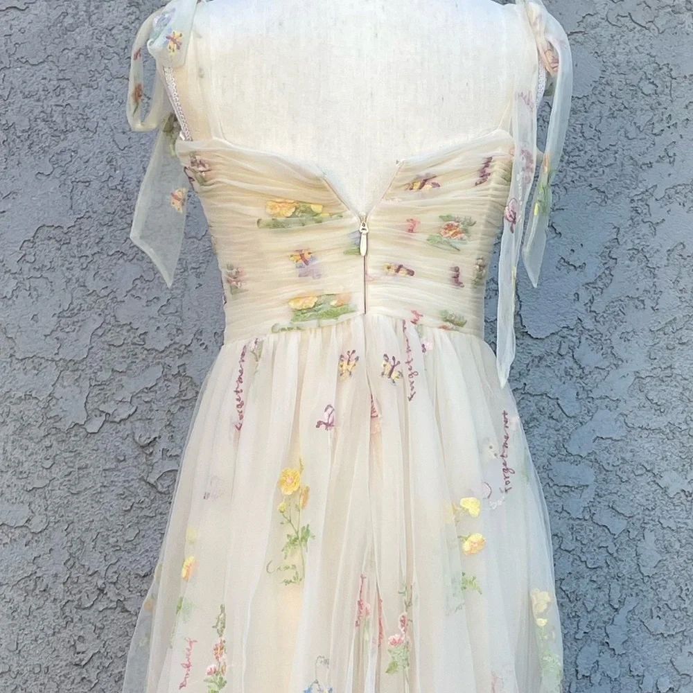 Tulle A-Line Spaghetti Straps Prom Dress Princess Embroidered Sz 4 - Picture 11 of 11